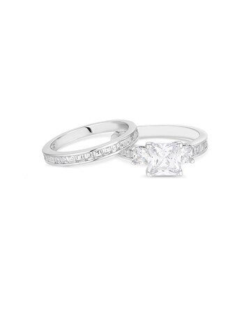 Jon Richard Rhodium Plated Cubic Zirconia Double Banded Ring
