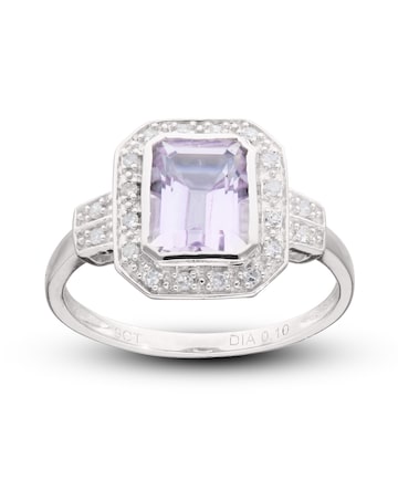 9ct White Gold Amethyst & Dia Ring