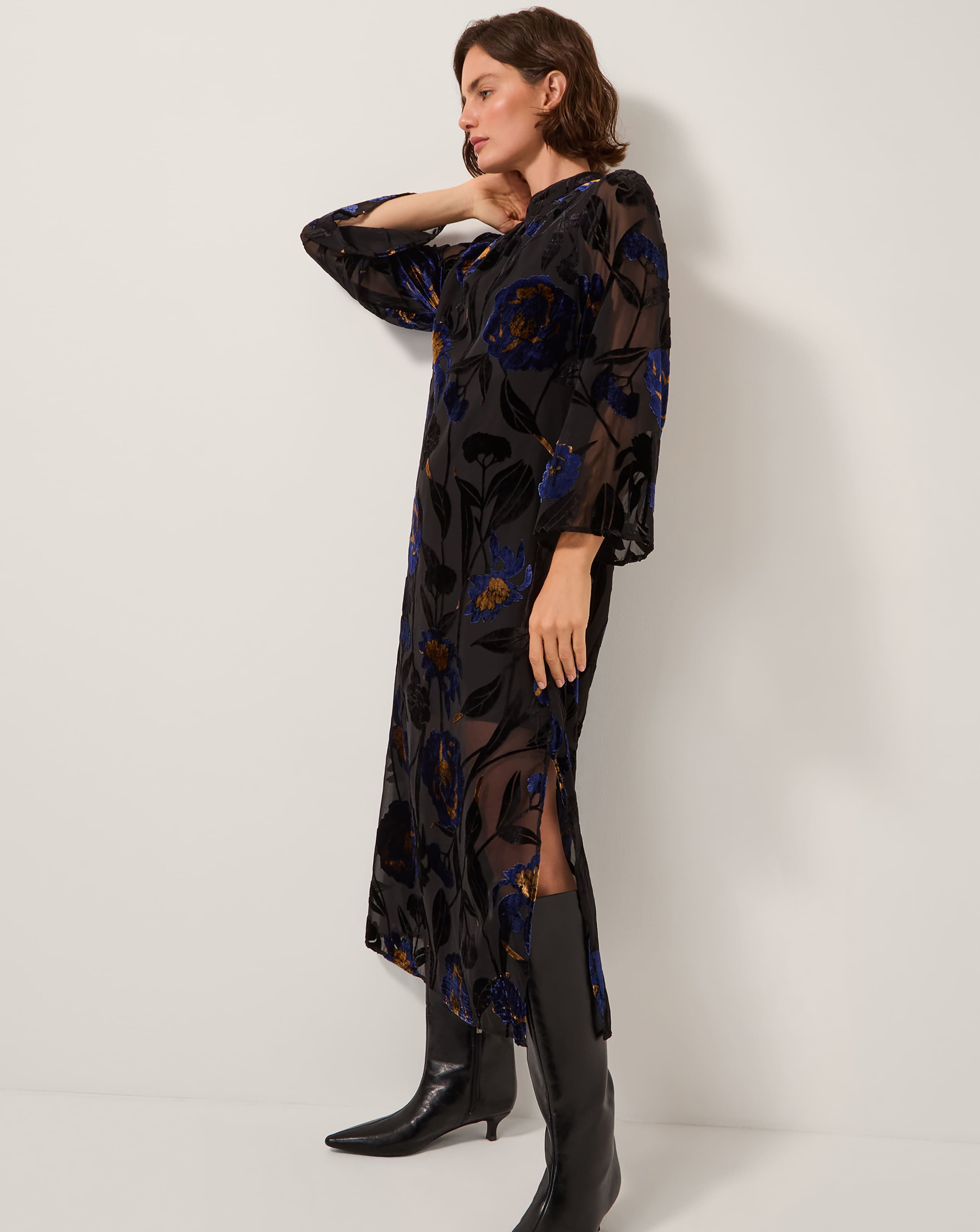 Monsoon Giselle Sheer Floral Midi Dress