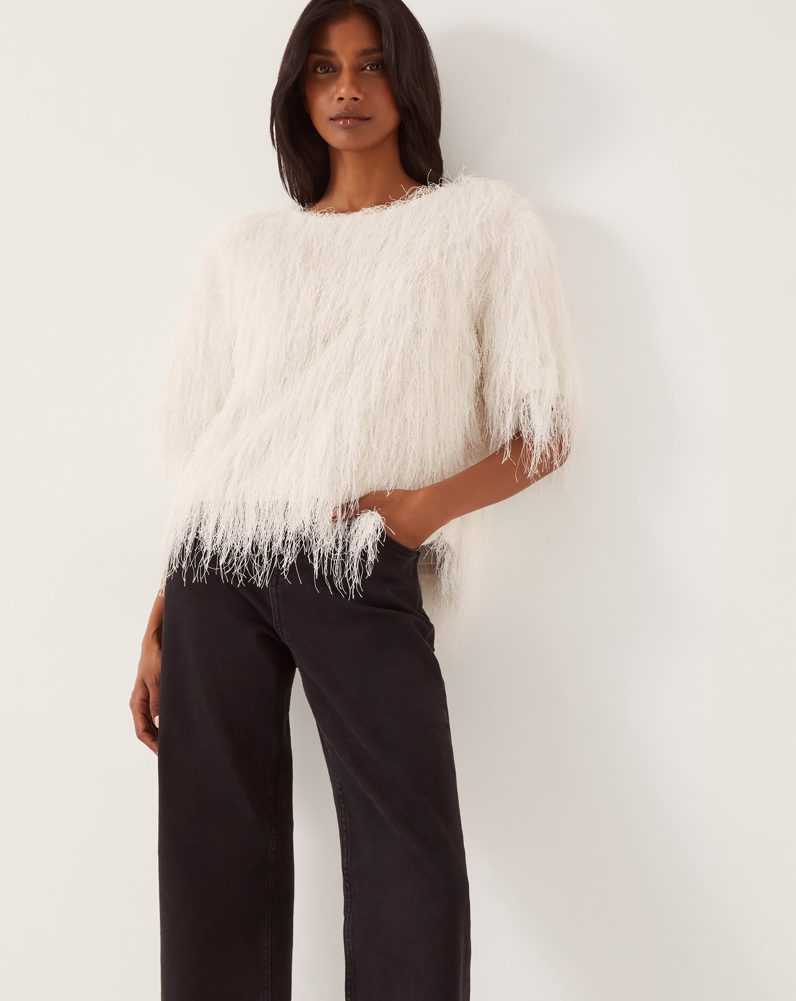 Monsoon Tori Short Sleeve Fringe Top