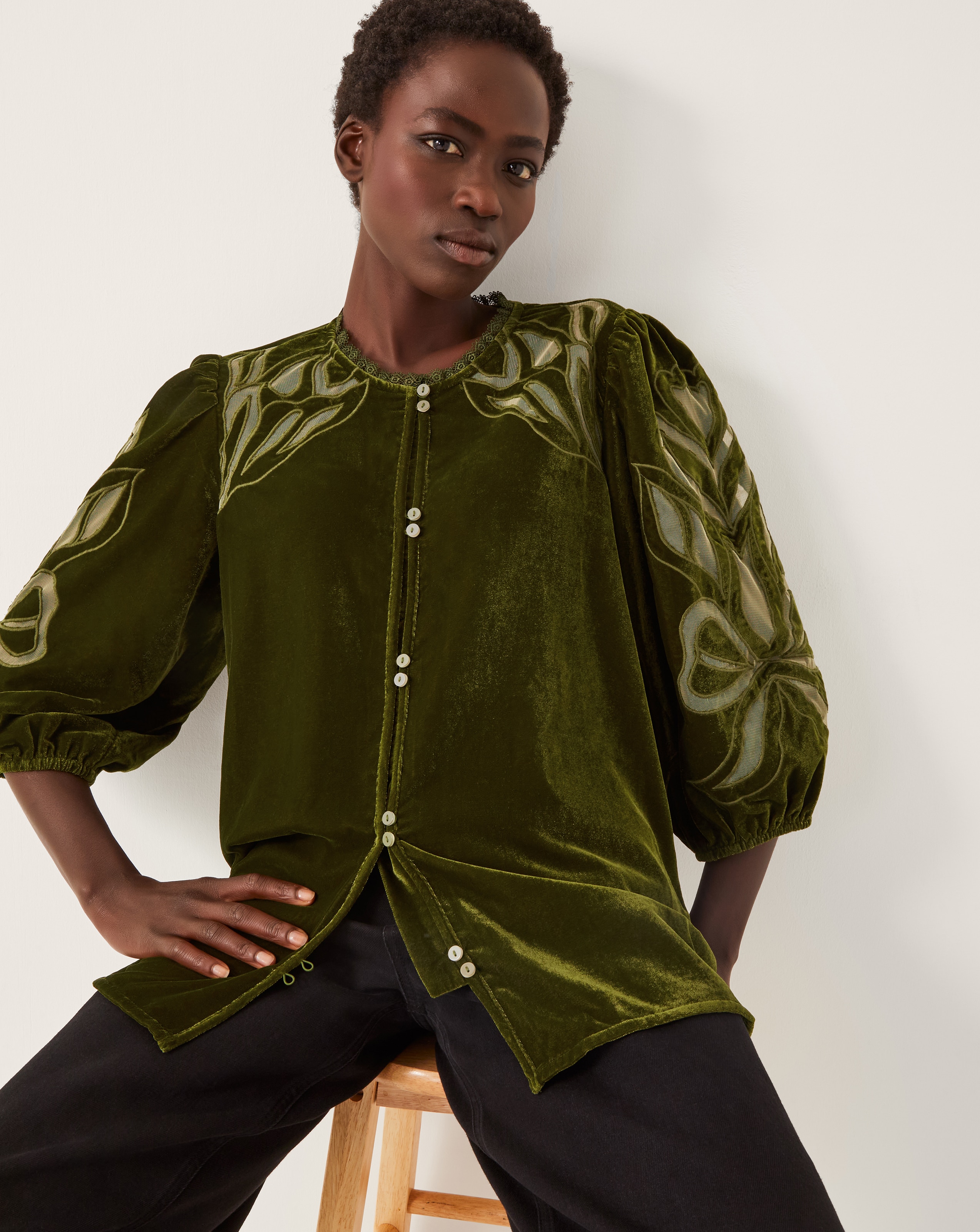 Monsoon Ezra Embroidered Velvet Top