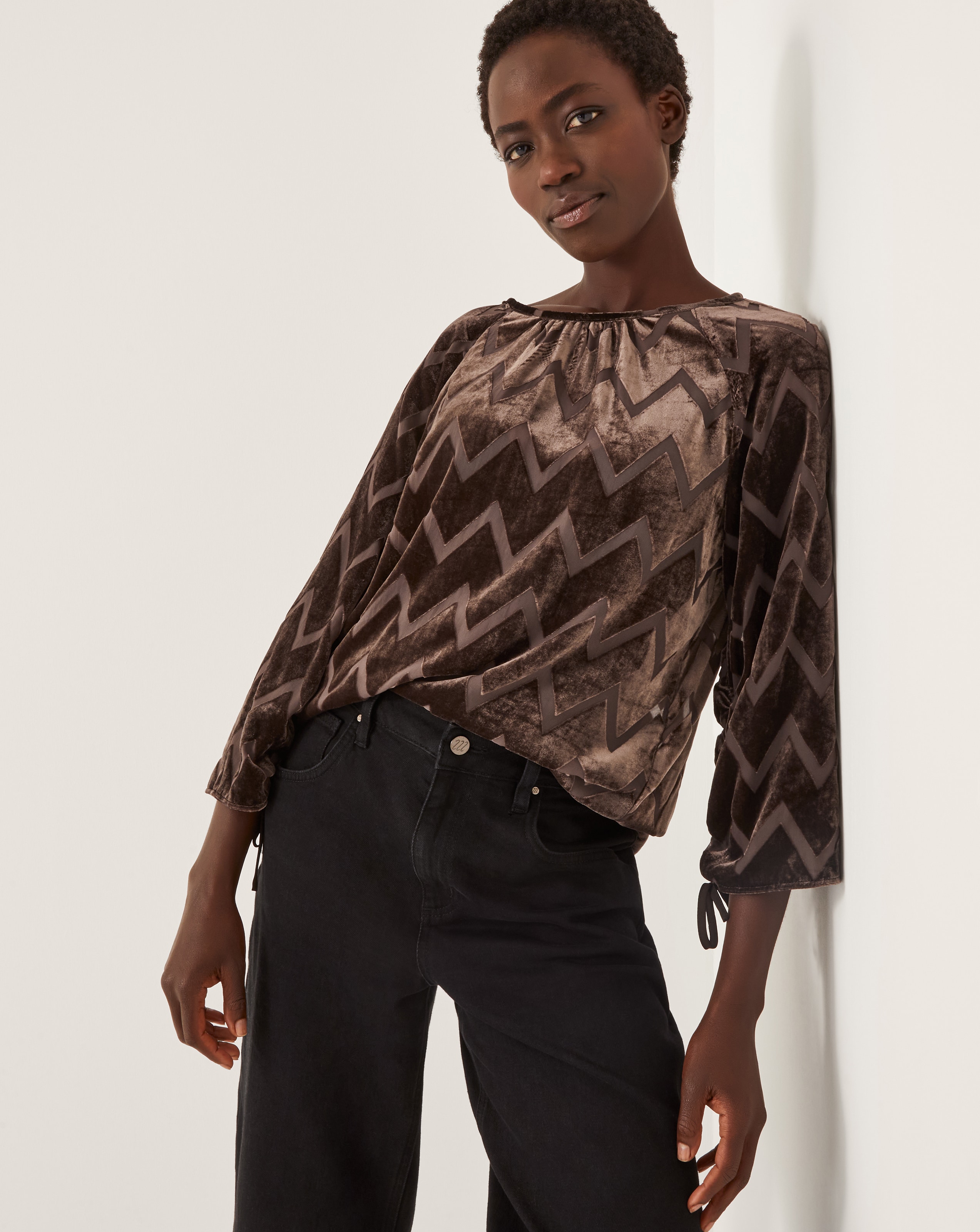 New In - Monsoon Keisha Geometric Velvet Top