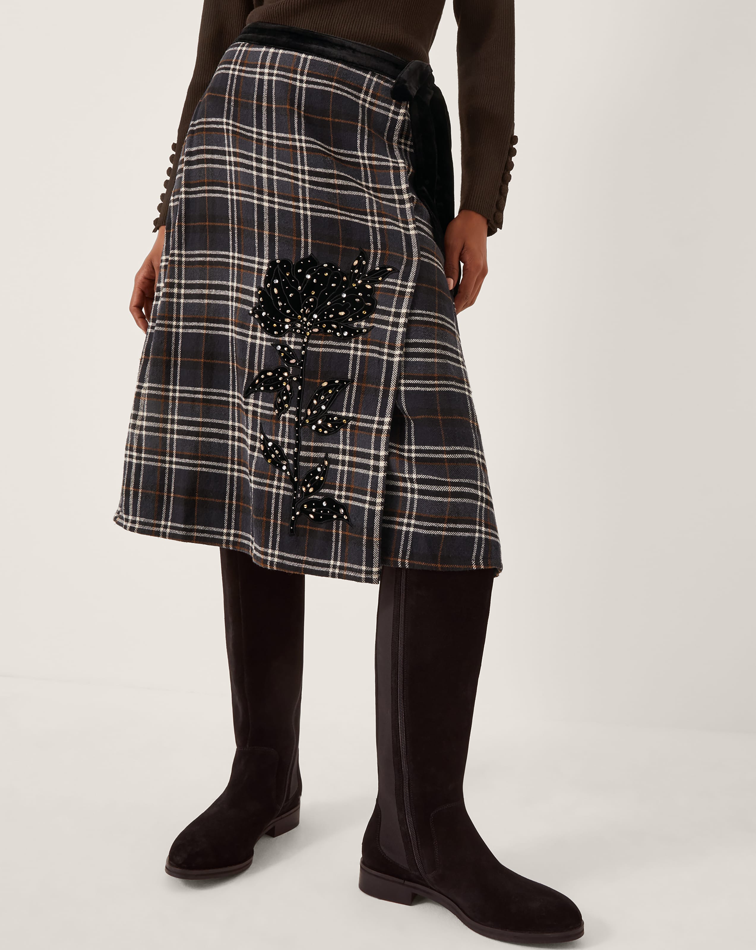 New In - Monsoon Rue Tartan Wrap Midi Skirt