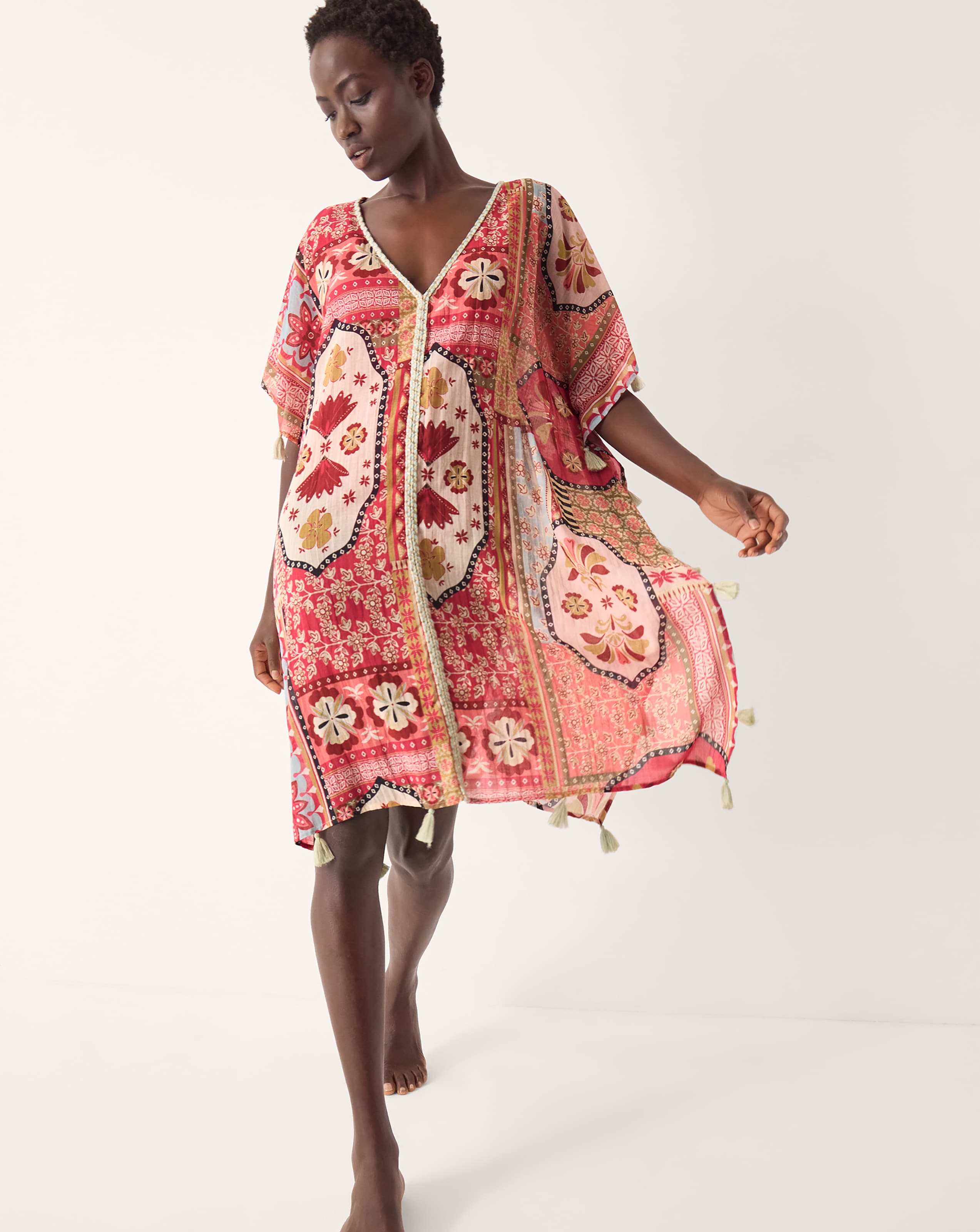 New In - Monsoon Patti Tile Print Mini Kaftan