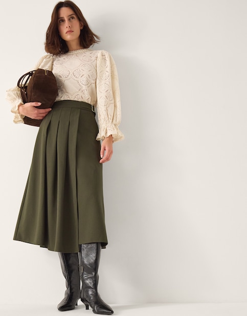 Monsoon Jillian Pleated Kilt Midi Skirt