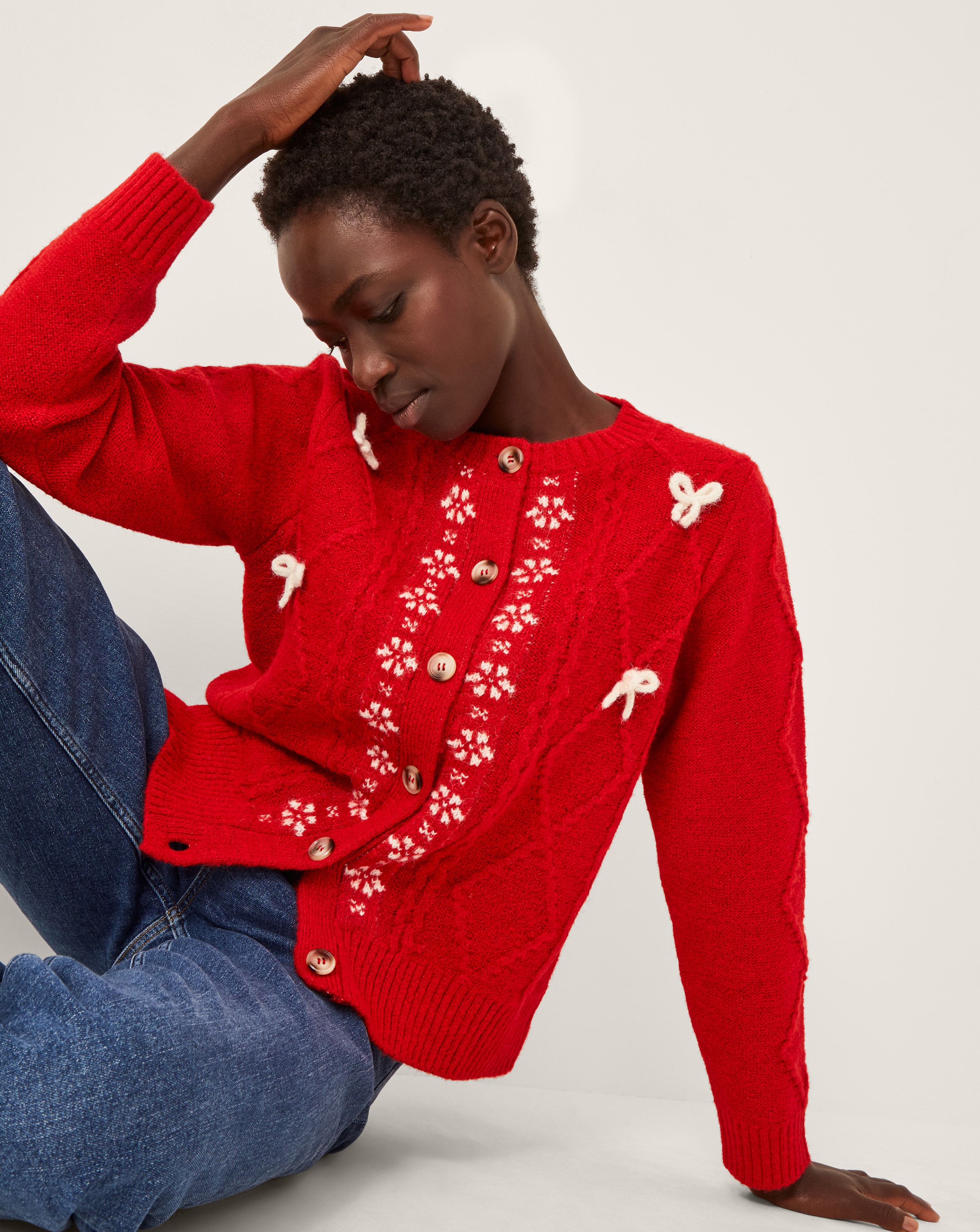 Monsoon Evie Bow Cable Knit Cardigan