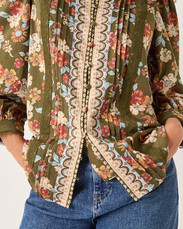 Monsoon Olive Floral Print Jersey Shirt