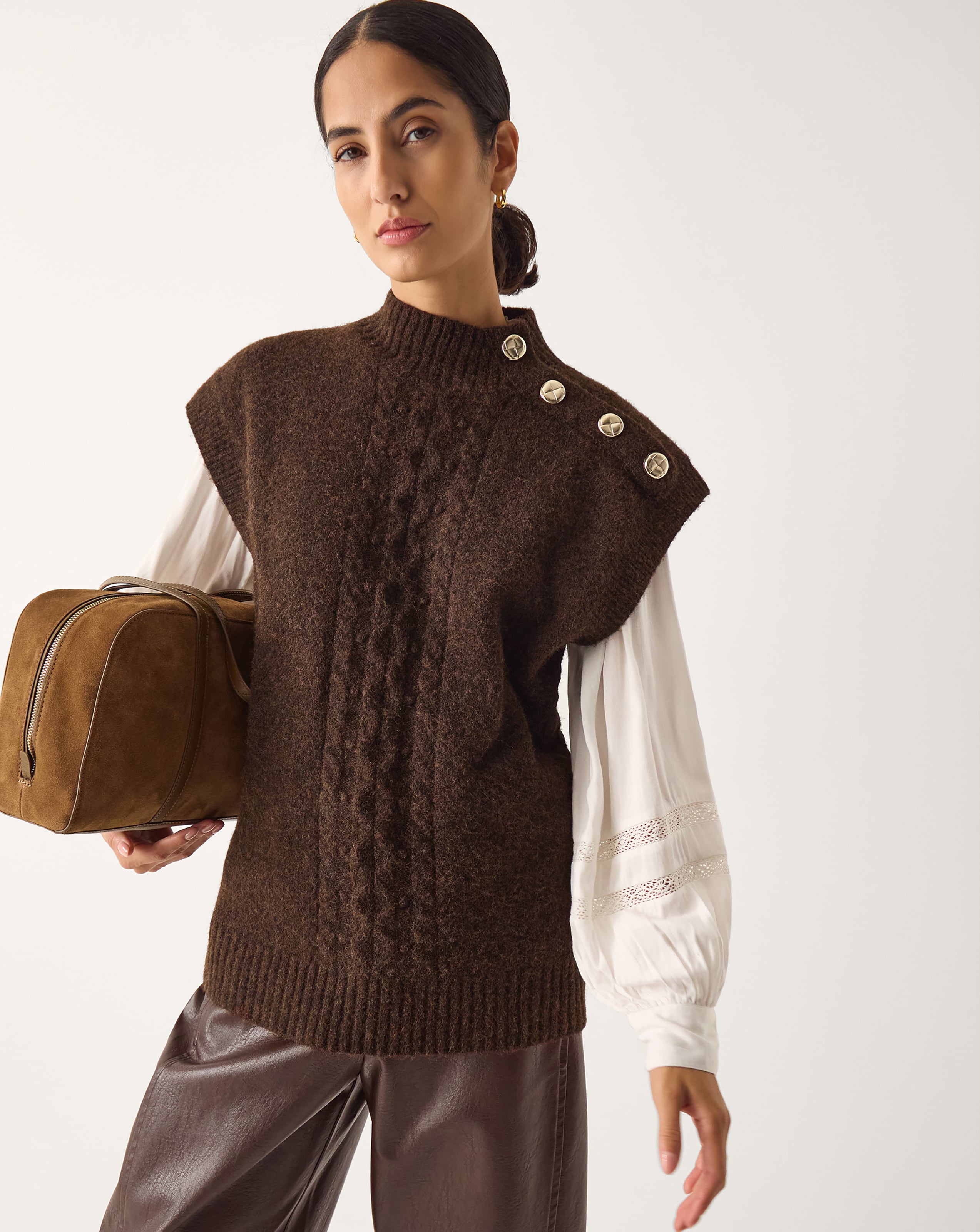 Monsoon Coli High Neck Cable Knit Vest