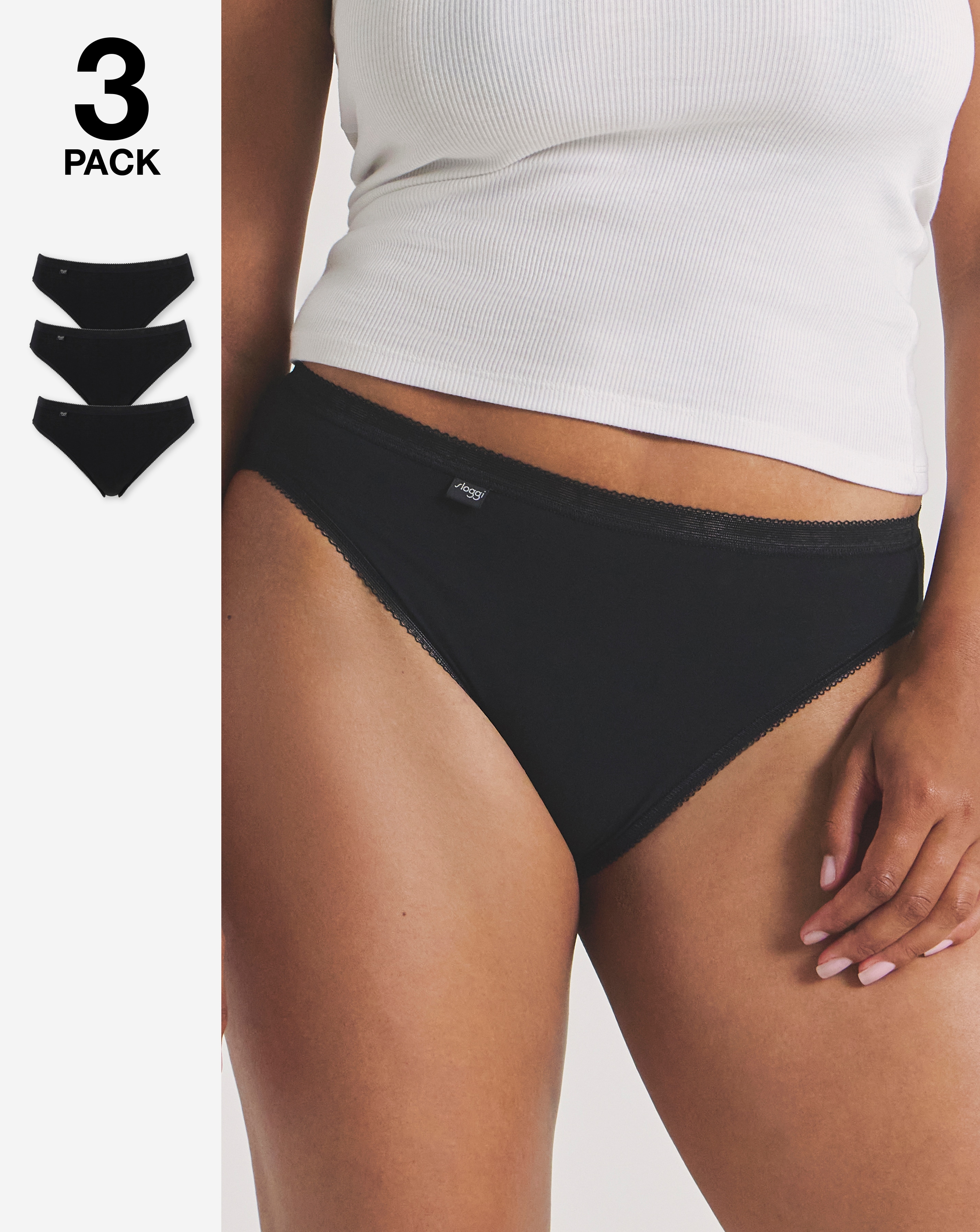 Sloggi 3Pk Tai Hi Leg Knicker Black