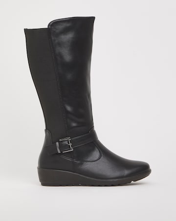Cushion Walk Stretch Mid Leg Boot Wide E Fit Curvy Plus Calf