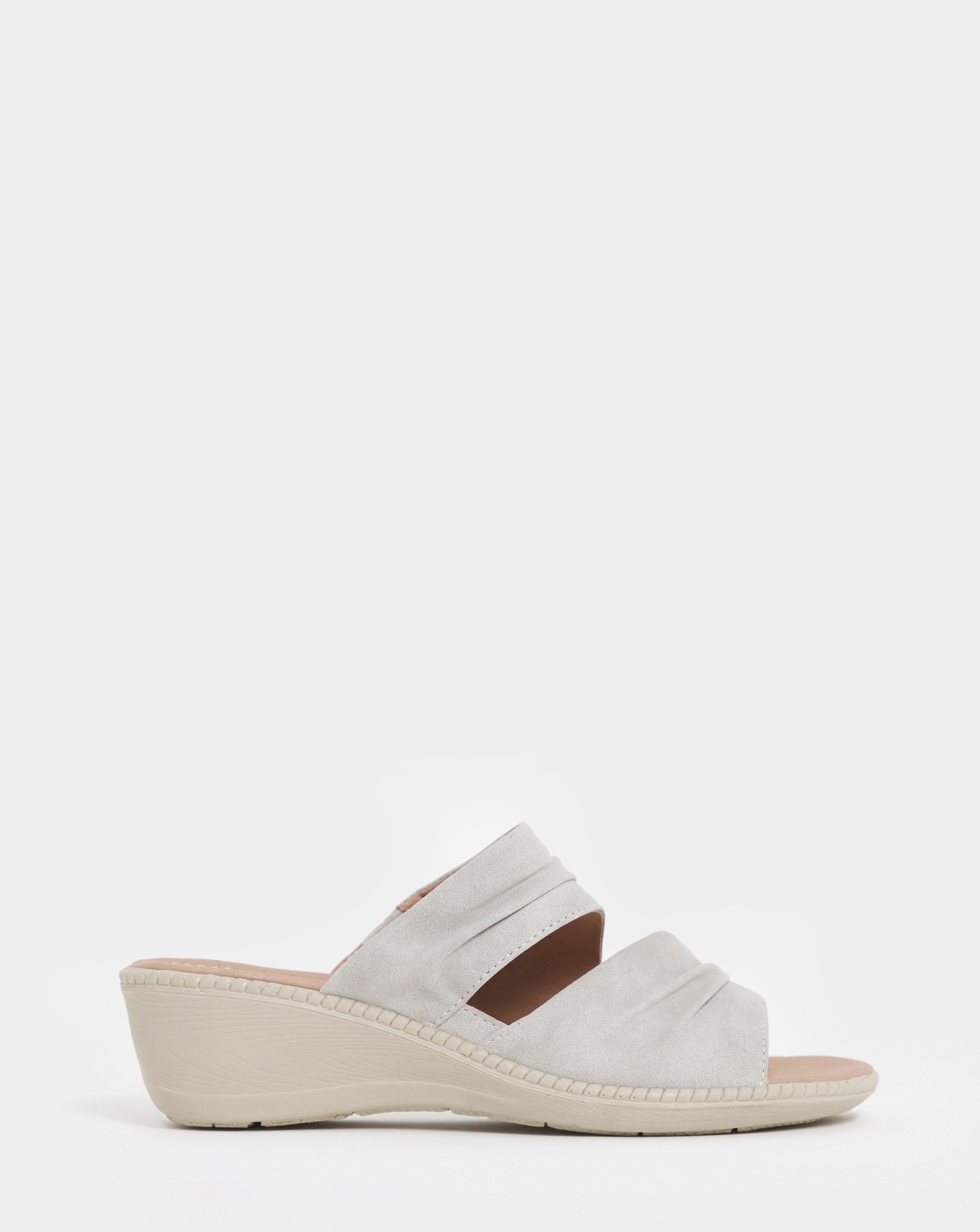 New In - Cushion Walk Ruched Wedge Mules EEE Fit