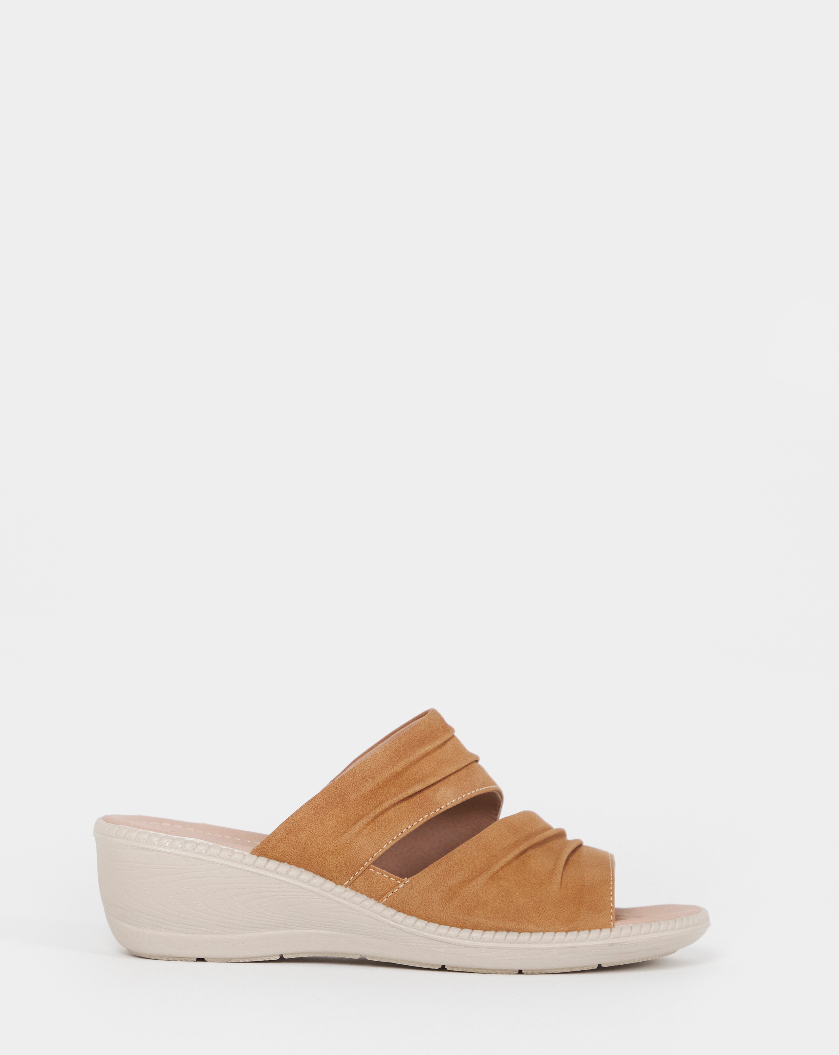 New In - Cushion Walk Ruched Wedge Mules EEE Fit