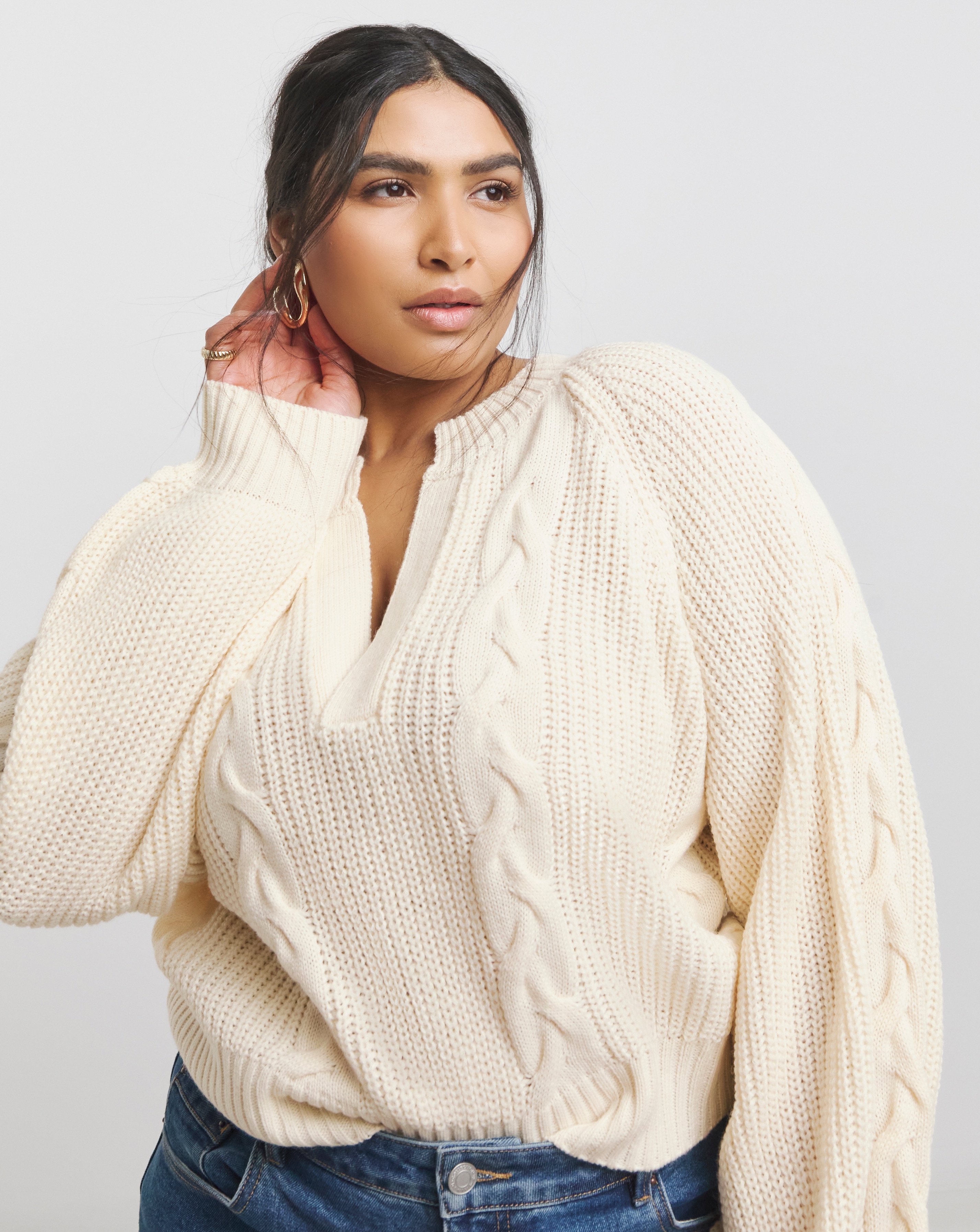 Native Youth Blouson V Neck Cable Knit