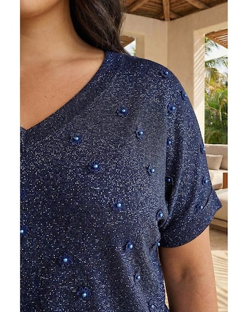 Roman Curve Faux Pearl Embellished Top