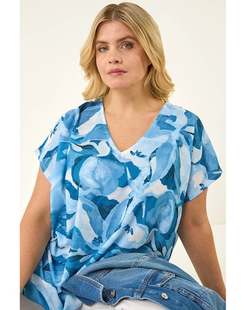Roman Curve Abstract Print V-Neck Top