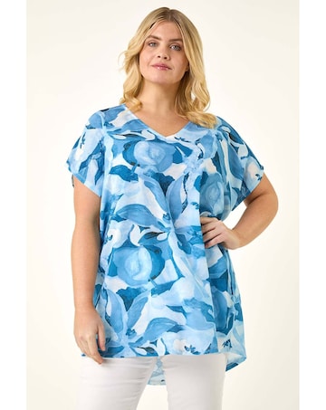 Roman Curve Abstract Print V-Neck Top