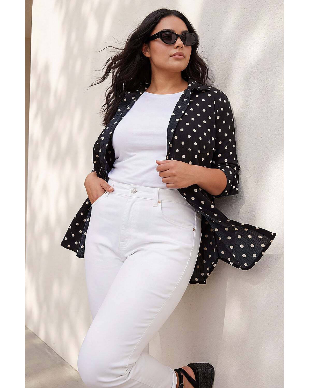 Roman Curve Spot Print Button Shirt