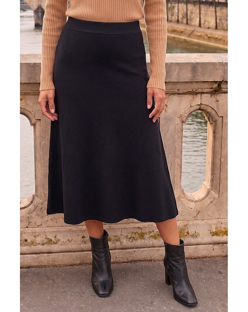 Roman Plain Elastic A Line Midi Skirt