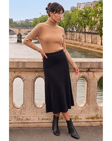 Roman Plain Elastic A Line Midi Skirt