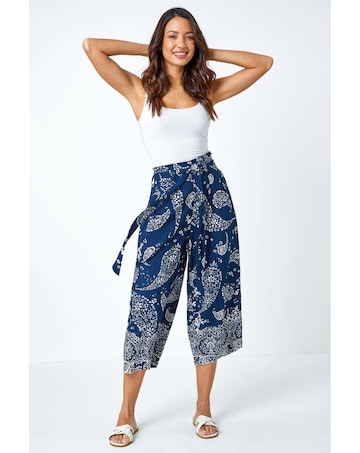 Roman Paisley Wide Leg Cropped Trousers