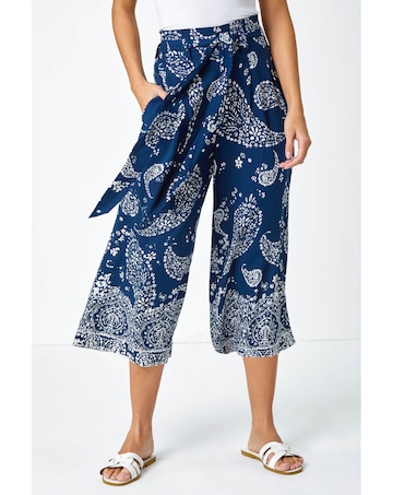 Roman Paisley Wide Leg Cropped Trousers