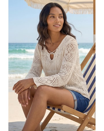 Roman Crochet Tie Front Tunic Top