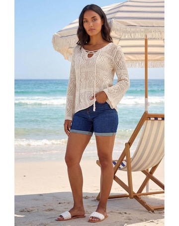 Roman Crochet Tie Front Tunic Top