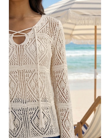 Roman Crochet Tie Front Tunic Top