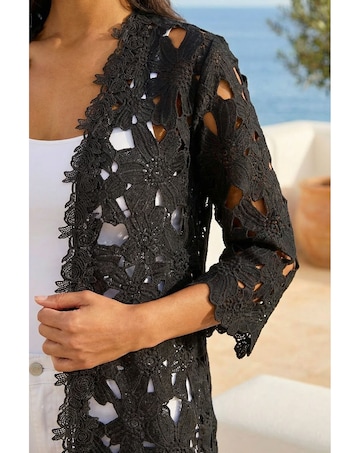 Roman Crochet Lace Longline Jacket