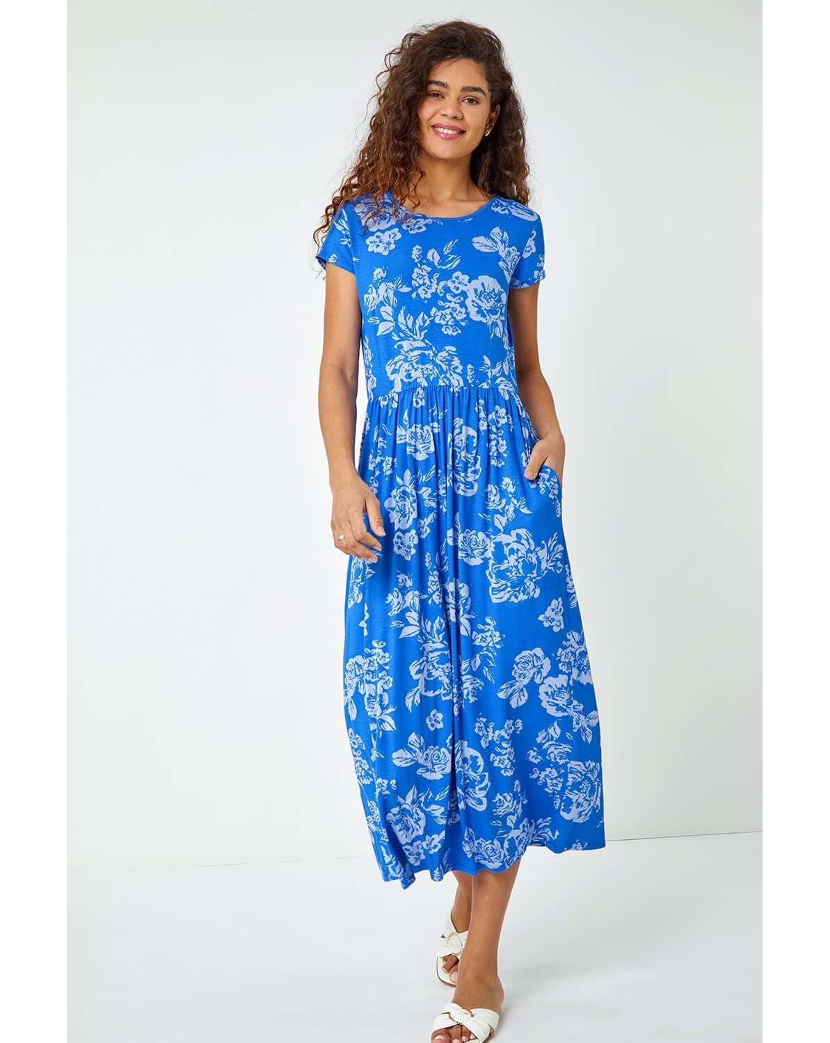 Roman Floral Print Midi Stretch Dress