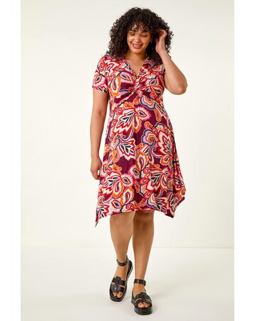 Roman Curve Floral Twist Front Dress