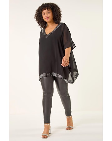 Roman Curve Sequin Trim V-Neck Kaftan