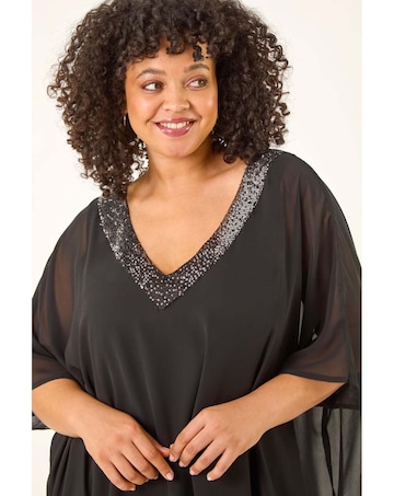 Roman Curve Sequin Trim V-Neck Kaftan