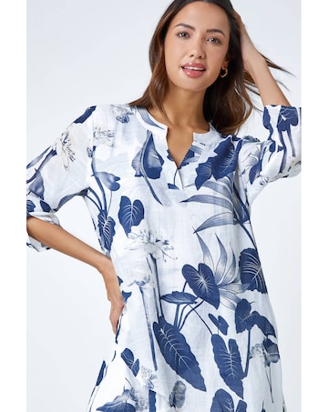 Roman Palm Print V-Neck Wrap Tunic Top