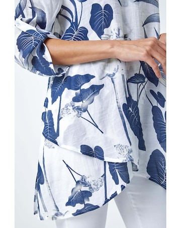 Roman Palm Print V-Neck Wrap Tunic Top