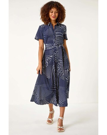 Roman Spot Print Shirt Midi Dress
