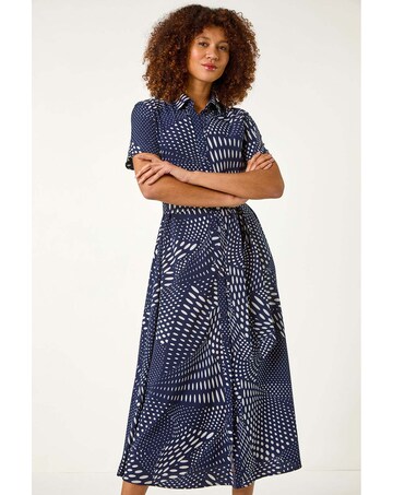 Roman Spot Print Shirt Midi Dress