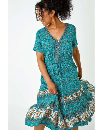 Roman Petite Floral Print Midi Dress