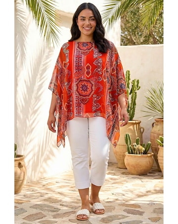 Roman Curve Ikat Paisley Overlay Top