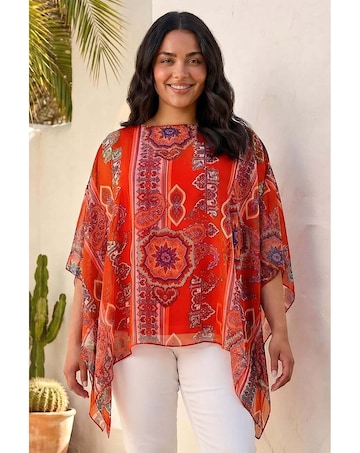 Roman Curve Ikat Paisley Overlay Top