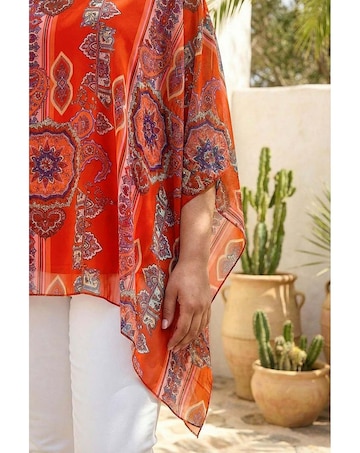 Roman Curve Ikat Paisley Overlay Top