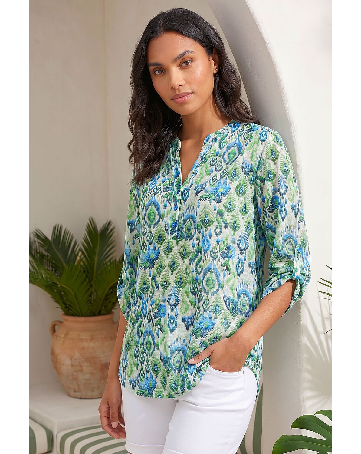 Roman Aztec Burnout Relaxed Tunic Top