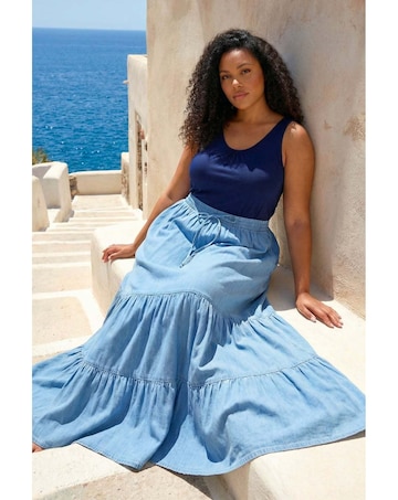 Roman Curve Tiered Woven Maxi Skirt