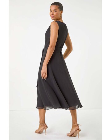 Roman Chiffon Pleat Neck Midi Dress