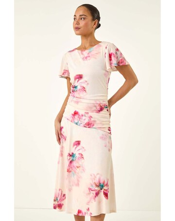 Roman Petite Floral Ruched Side Dress
