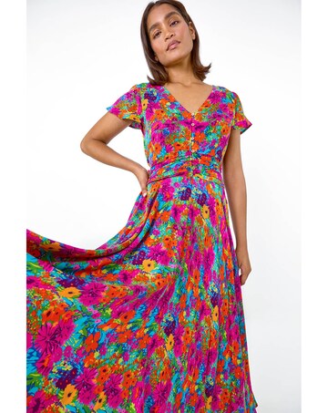Roman Floral Ruched Waist Maxi Dress