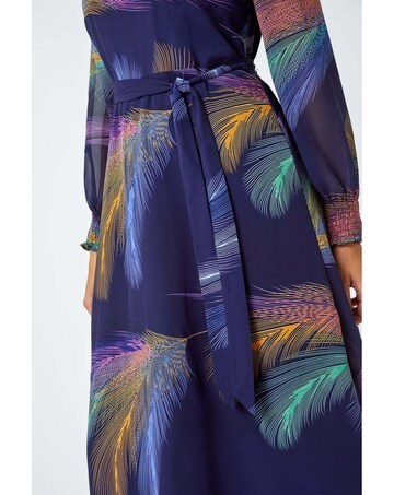 Roman Feather Print Belted Midi Dress