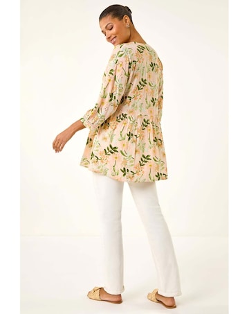 Roman Floral Broderie Trim Tunic Top