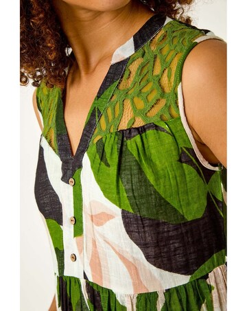 Roman Leaf Print Tiered Smock Midi Dress