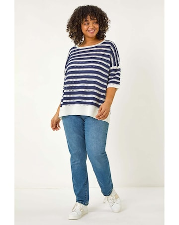 Roman Curve Crochet Stripe Knit Top
